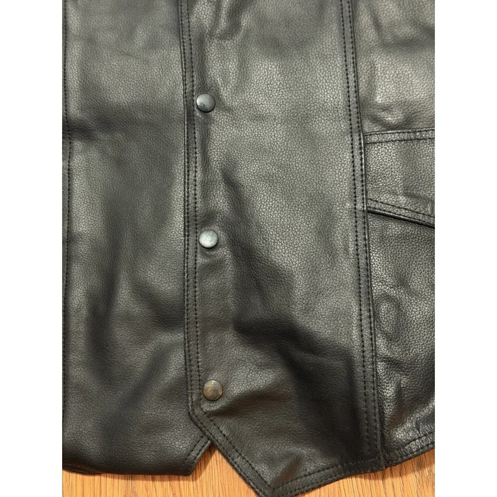 Leather Wear Plus Mens Extra Large Leather Motorcycle Vest Side Lace Snap Front